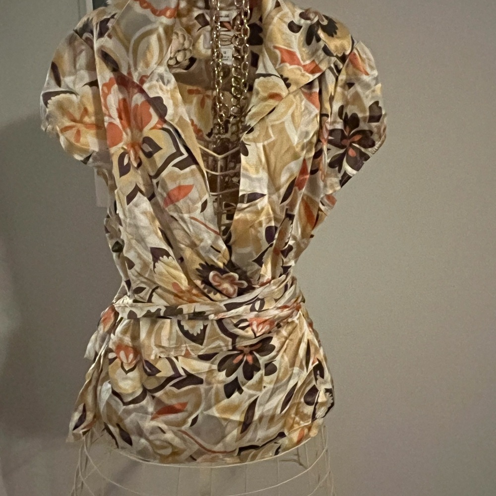 Talbots Elegant Blouse in Classic White and Orange Size 12